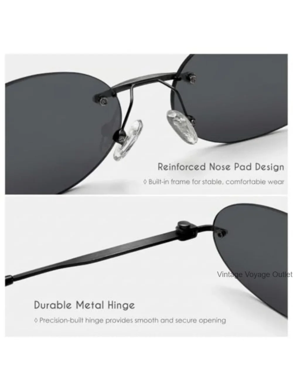 Y2K Rimless Oval Sunglasses UV400 Retro Metal Frame